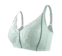 HLYLDL Women's Front Opening Plus Size Lace Bra, Gathering Bra, Thin Cup Wireless Bra Everyday Sleep Bras Light Green