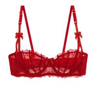HLYLDL Women's Lace Mesh Balconette Bra Sheer Push Up Plus Size Sexy 1/2 Cups Underwire Unlined Bras Everyday Bra Red