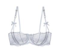 HLYLDL Women's Lace Mesh Balconette Bra Sheer Push Up Plus Size Sexy 1/2 Cups Underwire Unlined Bras Everyday Bra White