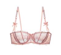 HLYLDL Women's Lace Mesh Balconette Bra Sheer Push Up Plus Size Sexy 1/2 Cups Underwire Unlined Bras Everyday Bra Pink