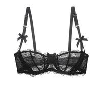 HLYLDL Women's Plus Size Lace Balconette Bralette Bra Push Up Underwire See Through Half Cup Bras Black