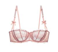 HLYLDL Women's Plus Size Lace Balconette Bralette Bra Push Up Underwire See Through Half Cup Bras Pink