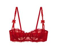 HLYLDL Women's Plus Size Lace Balconette Bralette Bra Push Up Underwire See Through Half Cup Bras Red