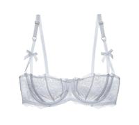 HLYLDL Women's Plus Size Lace Balconette Bralette Bra Push Up Underwire See Through Half Cup Bras White