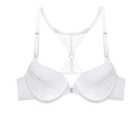HLYLDL Women's Racerback Front Closure Bras Lace Plus Size Underwire Sexy Lace Bralettes Deep V Bra White