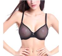 HLYLDL Women's See Through Unlined Sexy Lace Mesh Sheer Unpadded Underwire Cup Bra Black