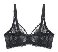 HLYLDL Women's Sexy Sheer Lace Bra Unlined See Through Underwire Plus Size Bra Mesh Sheer Plunge Low Cut Black