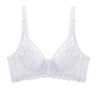 HLYLDL Women's Sexy Sheer Lace Bra Unlined See Through Underwire Plus Size Bra Mesh Sheer Plunge Low Cut White