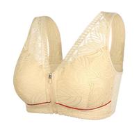 HLYLDL Women's Zip Front Bra Plus Size Lace Bra Full Coverage Wireless Push Up Everyday Bra