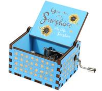 HLZK You are My Sunshine Sunflowers Music Boxes,Wooden Hand Crank Engarved Antique Musical Box Gift for Children/Friends/Lovers/Mother,Valentine/Birthday/Christmas Day Presents (Blue)