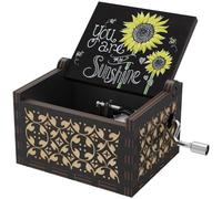 HLZK You are My Sunshine Sunflowers Music Boxes,Wooden Hand Crank Engarved Antique Musical Box Gift for Children/Friends/Lovers/Mother,Valentine/Birthday/Christmas Day Presents (Black-B)
