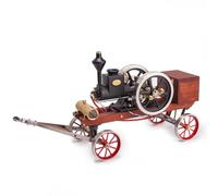 HM-01 7CC 4-Stroke Horizontal Stationary Hit and Miss Gasoline Engine Model with High/Low Speed Gear Lever+Metal 4-Wheel Steering Flatbed Transport Cart+Accessories, Science Education Kit