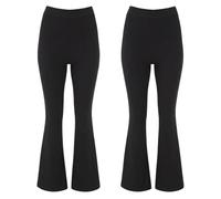 HM CLOTHING Flared Ribbed Trousers - Stretch Wide Leg Pants with Elasticated Waist, Comfort Fit Lounge & Work-wear (UK, Numeric, 8, 27 INCHES, Black Pack of 2)