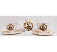HM King Charles III Tea Set Fine Bone China Small Teapot 2 Cups and 2 Saucers Coronation Commemorative Hand Decorated UK