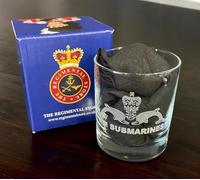 HM Submarines, Submariners Whisky Glass with Engraved Dolphins.