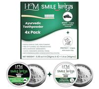 HM - Teeth Whitening Ayurvedic Tooth Powder | Non Foaming - Remove Stains & Freshen Breath | Activated Charcoal & Kaolin Clay | Vegan | Essential Oils & Ayurvedic Herbs | Pack of 4 X 0.35oz [1.4 Oz]