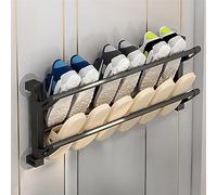 HMAKGG 2 Tier Folding Shoe Storage Rack, Without Drilling Wall Mounted Shoe Holder, Plastic and Metal Tubes, Space Saving Shoe Rack for up to 4 Pairs of Shoes, Black