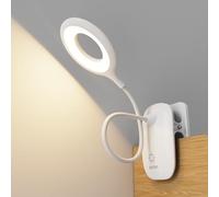 HMAKGG Clip On Reading Light, 5W Rechargeable Clip On Bedside Light, 3 Colour & 10 Brightnes, Eye Caring Reading Lamp with Flexible Neck, Touch Dimmable, 2000 mAh, for Study, Work, Craft, White