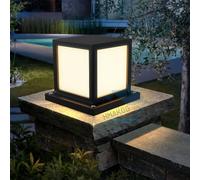 HMAKGG Garden Post Light Outdoor, LED Garden Lamp Post Pillar Lights with 3 Color Temperatures, IP45 Waterproof Square Bollard Light, E27 Metal Column Light for Balcony Pathway Driveway, Black