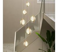 HMASNSEIY Ceiling Lamp Pendant Light Stair Lamp Chandelier Glass Ball Led Chandelier, Staircase Pendant Light Long Hanging Lights Adjustable Length Stairwells and Livin,5 heads-6 heads(6