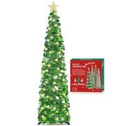 HMASYO 5 FT Pop Up Christmas Tree with Timer Lights, Green Tinsel Christmas Tree, Collapsible Artificial Pencil Tree Xmas Decoration for Indoor Home Apartment Porch Party, Easy Assembly