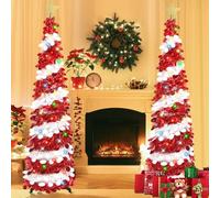 HMASYO 5 FT Pop Up Christmas Tree with Timer Lights, Tinsel Christmas Tree, Collapsible Artificial Pencil Tree Xmas Decoration for Indoor Home Apartment Porch Party, Easy Assembly