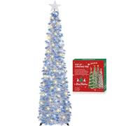 HMASYO 5 FT Pop Up Christmas Tree with Timer Lights, Tinsel Christmas Tree, Collapsible Artificial Pencil Tree Xmas Decoration for Indoor Home Apartment Porch Party, Easy Assembly