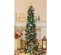 HMASYO 5FT/1.5M Pop Up Christmas Tree with Timer Lights, Green Tinsel Christmas Tree, Collapsible Artificial Pencil Tree Xmas Decoration for Indoor Home Apartment Porch Party, Easy Assembly