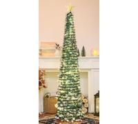 HMASYO 5FT/1.5M Pop Up Christmas Tree with Timer Lights, Tinsel Christmas Tree, Collapsible Artificial Pencil Tree Xmas Decoration for Indoor Home Apartment Porch Party, Easy Assembly