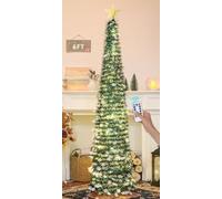 HMASYO 6FT/1.8M Pop Up Tinsel Christmas Tree with 100 Timer Lights & Remote, Collapsible Artificial Pencil Tree Xmas Decoration for Home, Office, Party, USB Powered, Easy Assembly