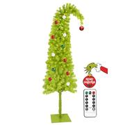 HMASYO 6ft Whimsical Artificial Christmas Tree with 150 LED Timer Lights, Lime Green Bendable Christmas Tree with Ball Ornaments & Metal Base Holiday Decor for Home, Office, Party, Easy Assembly