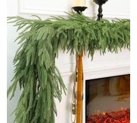 HMASYO 9 FT Real Touch Norfolk Pine Garland, Realistic Artificial Green Christmas Garland Cedar Greenery for Mantle Table Stairs Railing Front Door Xmas Indoor Outdoor Decor, Fuller 118 Branches