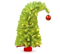 HMASYO Whimsical Small Tabletop Christmas Tree with Lights and Ball Ornament, 68cm Bendable Lime Green Artificial Table Top Christmas Tree for Home Office Holiday Party Decoration