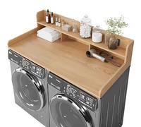 HMAZAE Washer Dryer Countertop with Shelf, 2-Tier Laundry Countertop Over Washer and Dryer, 54" x 27.55" Wooden Table for Folding Clothes for Laundry Room Organization and Storage (Oak)