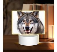 HMBGFW A Furry Wolf's Head Rectangle Acrylic Night Light, Nightlights with 3 Light Modes,USB Port, Perfect for Bedrooms and Bathrooms