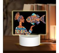 HMBGFW Ancient Maya and Fish Rectangle Acrylic Night Light, Nightlights with 3 Light Modes,USB Port, Perfect for Bedrooms and Bathrooms