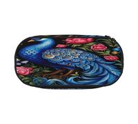 HMBGFW Beautiful peacock in the flowers Cute Pencil Case-Pink and Black Pencil Bag, Full Print Design, 300D Oxford Cloth