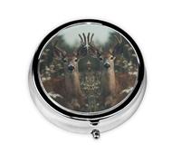 HMBGFW Deer in the Jungle Travel Round Pill Organizer, Compact Daily Medicine Organizer, Portable Metal Pill Box with 3 Compartments