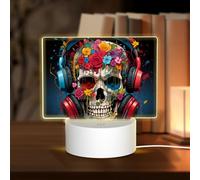 HMBGFW Flower Skulls Listening to Music Rectangle Acrylic Night Light, Nightlights with 3 Light Modes,USB Port, Perfect for Bedrooms and Bathrooms