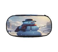 HMBGFW Giant Christmas snowman on the street Cute Pencil Case-Pink and Black Pencil Bag, Full Print Design, 300D Oxford Cloth
