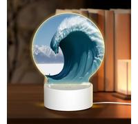 HMBGFW Giant Monsters in The Waves Round Acrylic Night Light, Nightlights with 3 Light Modes,USB Port, Perfect for Bedrooms and Bathrooms