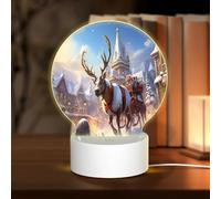 HMBGFW Giant Reindeer Pulling a Sleigh Round Acrylic Night Light, Nightlights with 3 Light Modes,USB Port, Perfect for Bedrooms and Bathrooms