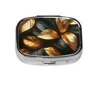 HMBGFW Gold Leaf Travel Pill Organizer, Compact Pill Boxwith 2 Compartments, Portable Medicine Organizer