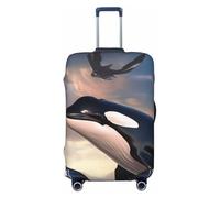 Hmbgfw Jumping Killer Whales And Birds Of Prey Travel Luggage Cover Suitcase Protector Fits 18-32 Inch Suitcase Travel Accessories, Black, XL