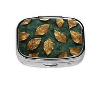 HMBGFW Luxury Turtle Back Leaf Travel Pill Organizer, Compact Pill Boxwith 2 Compartments, Portable Medicine Organizer