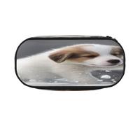 HMBGFW Puppy playing in the snow Cute Pencil Case-Pink and Black Pencil Bag, Full Print Design, 300D Oxford Cloth