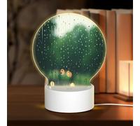 HMBGFW Rain Outside The Window Round Acrylic Night Light, Nightlights with 3 Light Modes,USB Port, Perfect for Bedrooms and Bathrooms