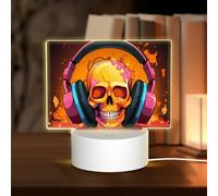 HMBGFW Skeletons Listening to Music Rectangle Acrylic Night Light, Nightlights with 3 Light Modes,USB Port, Perfect for Bedrooms and Bathrooms
