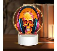 HMBGFW Skeletons Listening to Music Round Acrylic Night Light, Nightlights with 3 Light Modes,USB Port, Perfect for Bedrooms and Bathrooms