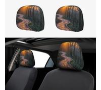 HMBGFW Sunset Mountain Forest Car Headrest Covers - 2pcs Set, Easy Installation, Perfect for Most Car Seats
